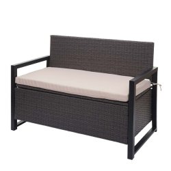 Havebnk og hyndeboks - gr polyrattan med beige hynde - 2 personer