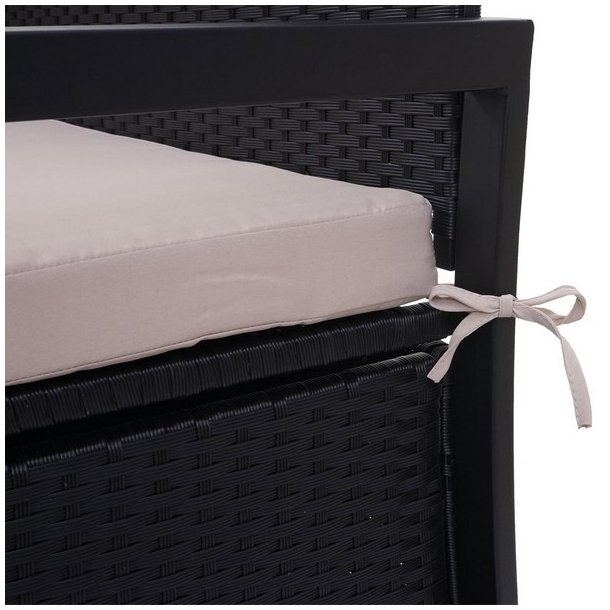 Havebnk og hyndeboks - sort polyrattan med beige hynde - 2 personer