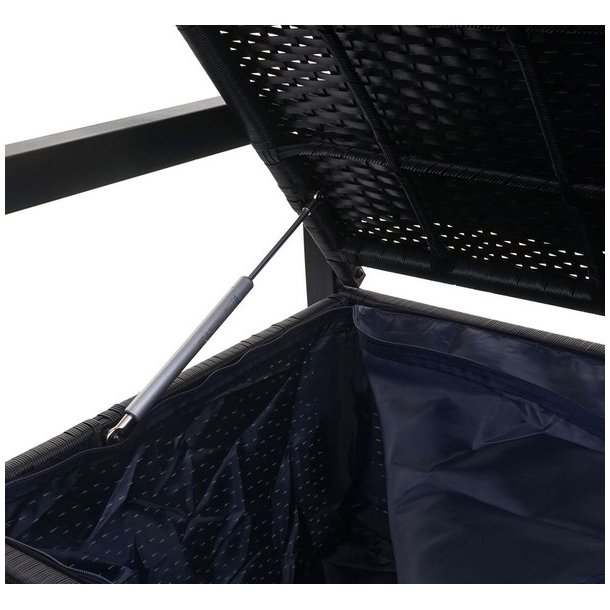 Havebnk og hyndeboks - sort polyrattan med beige hynde - 2 personer