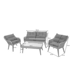 Loungest og havembelst - gr polyrattan havembler med mrke hynder