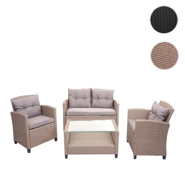 Havem�bels�t - gr�brune polyrattan havem�bler med gr�brune hynder