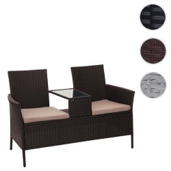 Polyrattan havebnk med bord - brun 2 personers havesofa 132 cm