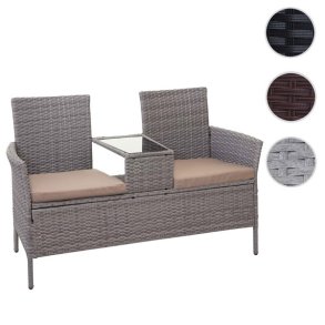 Polyrattan havebnk med bord - gr 2 personers havesofa 132 cm