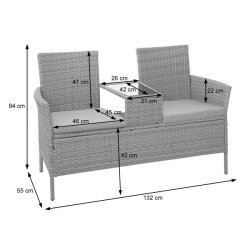 Polyrattan havebnk med bord - gr 2 personers havesofa 132 cm