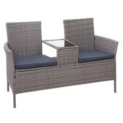 Polyrattan havebnk med bord - gr 2 personers havesofa 132 cm