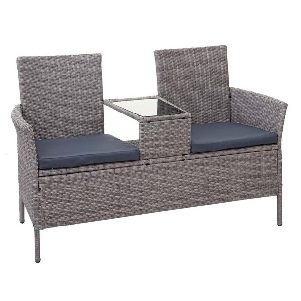 Polyrattan havebnk med bord - gr 2 personers havesofa 132 cm