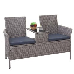 Polyrattan havebnk med bord - gr 2 personers havesofa 132 cm