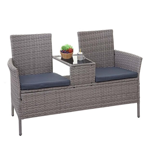 Polyrattan havebnk med bord - gr 2 personers havesofa 132 cm