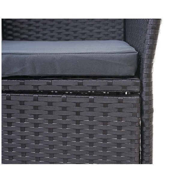 Polyrattan haveb�nk med bord - sort 2 personers havesofa 132 cm