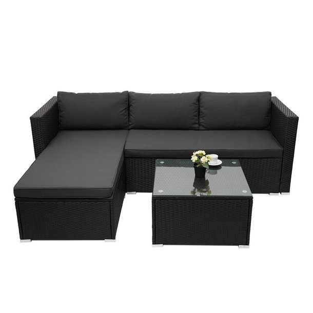 Loungest - sorte polyrattan siddegruppe med mrkegr hynder