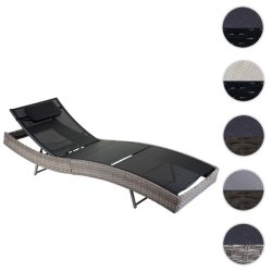 Polyrattan solseng - gr� polyrattan liggestol med sort stof