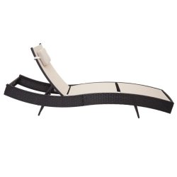 Polyrattan solseng - sort polyrattan liggestol med creme/hvid stof