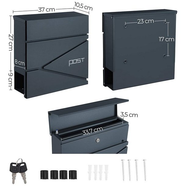 Brevkasse med avisr�r - v�gh�ngt postkasse - antracit brevkasse