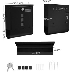 Brevkasse med avisrr - vghngt postkasse - sort brevkasse