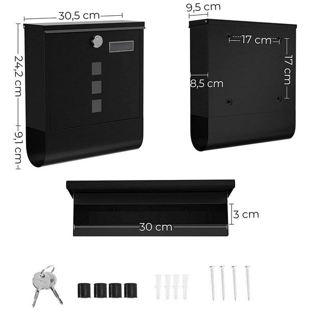 Brevkasse med avisrr - vghngt postkasse - sort brevkasse