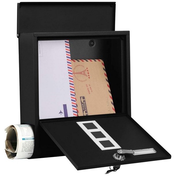 Brevkasse med avisrr - vghngt postkasse - sort brevkasse