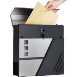 Brevkasse med avisr�r - v�gh�ngt postkasse - sort/s�lv brevkasse