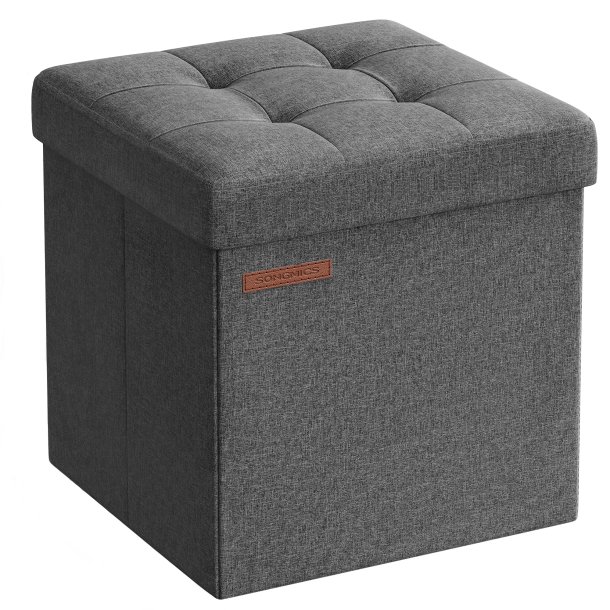 Puf med kiste - skammel med opbevaring 30 x 30 x 30 - mrkegr