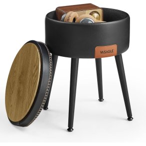 Puf med opbevaring - rund skammel - fodskammel - sort s�de �32