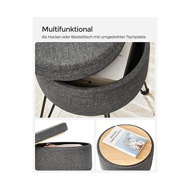 Puf med opbevaring - rund skammel - fodskammel - m�rkegr� �31