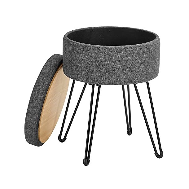 Puf med opbevaring - rund skammel - fodskammel - m�rkegr� �31