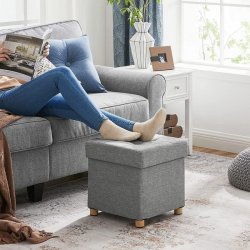 Puf med kiste - skammel med opbevaring 38 x 38 x 40 - lysegr�