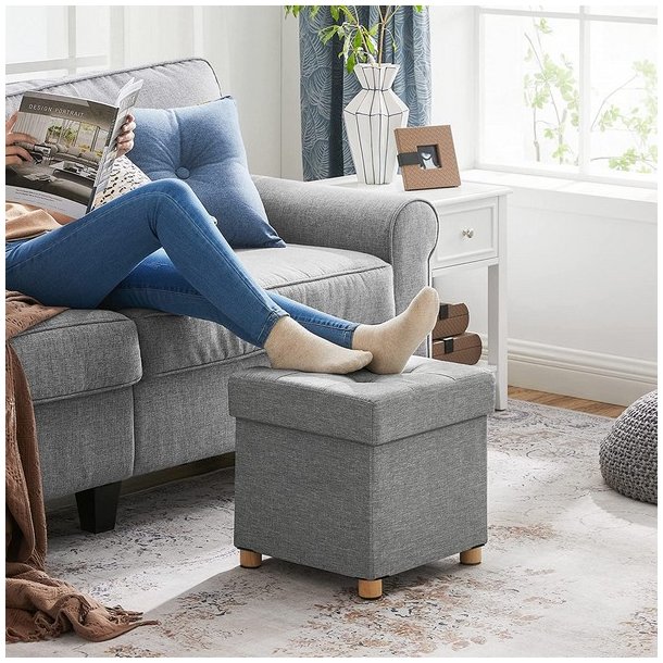 Puf med kiste - skammel med opbevaring 38 x 38 x 40 - lysegr�