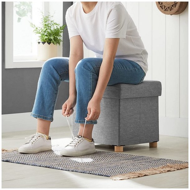 Puf med kiste - skammel med opbevaring 38 x 38 x 40 - lysegr�