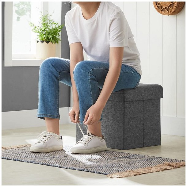 Puf med kiste - skammel med opbevaring 38 x 38 x 38 - m�rkegr�