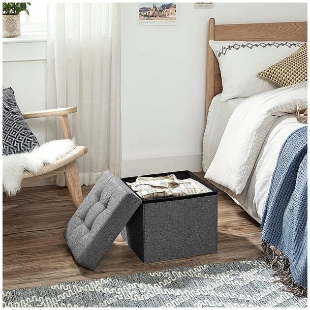 Puf med kiste - skammel med opbevaring 38 x 38 x 38 - mrkegr