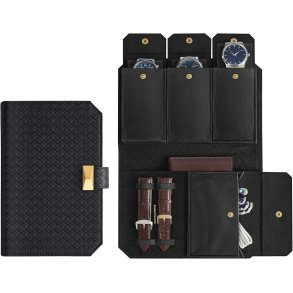 Rejseetui i kunstl�der til 3 ure - sort rejsetaske til ure