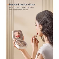 Smykkeskrin med spejl - kompakt rejseskrin til smykker - hvid