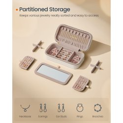 Smykkeskrin med spejl - kompakt rejseskrin til smykker - hvid