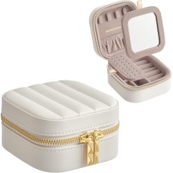 Smykkeskrin med spejl - kompakt rejseskrin til smykker - hvid