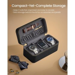 Rejsetaske i kunstl�der til 3 ure - sort rejsetaske til ure