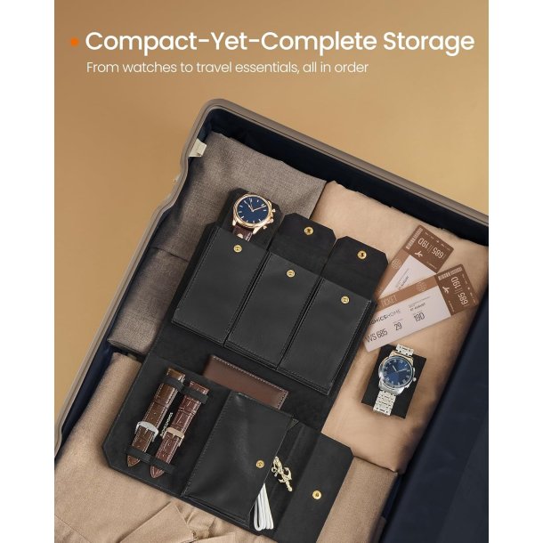 Rejseetui i kunstl�der til 3 ure - sort rejsetaske til ure