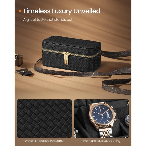 Rejsetaske i kunstl�der til 3 ure - sort rejsetaske til ure