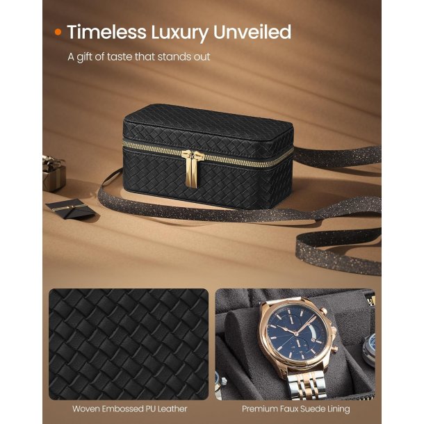 Rejsetaske i kunstl�der til 3 ure - sort rejsetaske til ure