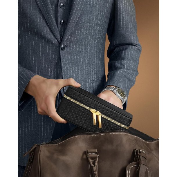 Rejsetaske i kunstl�der til 3 ure - sort rejsetaske til ure