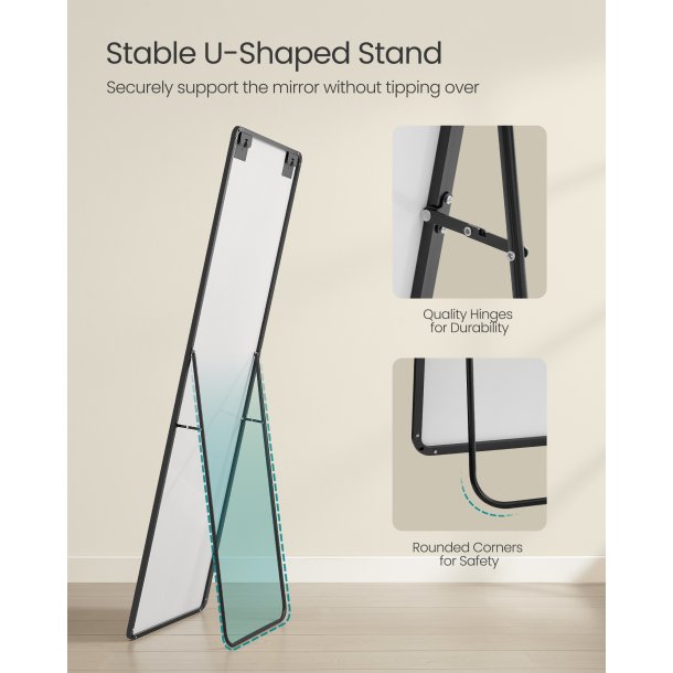 Helkropsspejl 160 x 50 cm - rektangulrt helfigur spejl