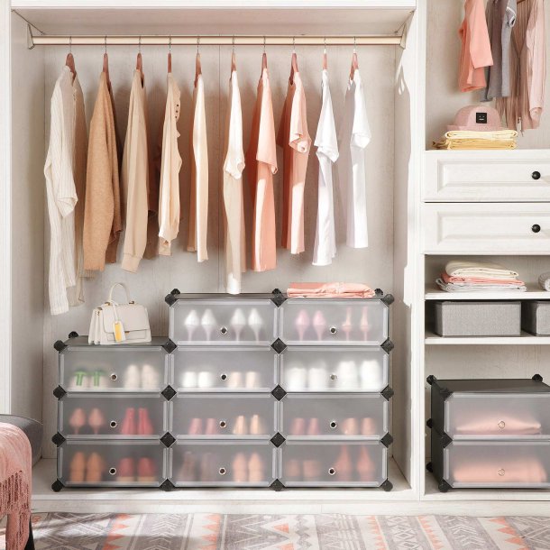 Skoskab i plast - rektangul�rt opbevaringsskab med 10 rum - gr�