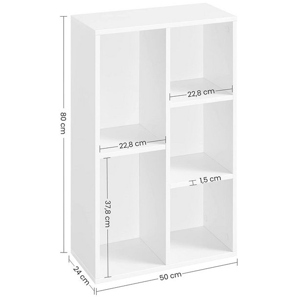 Bogreol - reol i industrielt design - hvid 50x24x80
