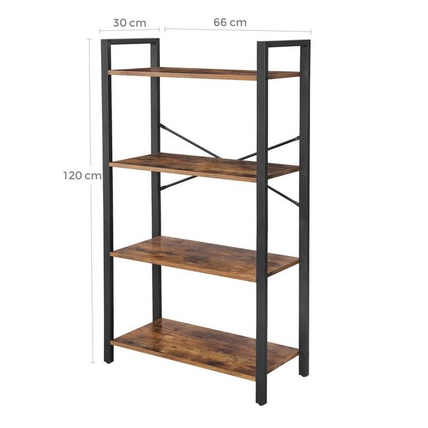 Bogreol - reol i industrielt design - rustik brun 120 x 66 x 30