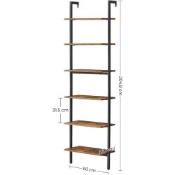 V�gh�ngt reol i industrielt design - rustik brun gulvreol 205x60x30