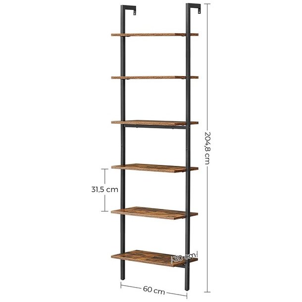 V�gh�ngt reol i industrielt design - rustik brun gulvreol 205x60x30