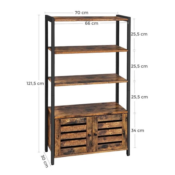 Bogreol - reol med 3 hylder - rustik brun reol 70 x 30 x 121,5