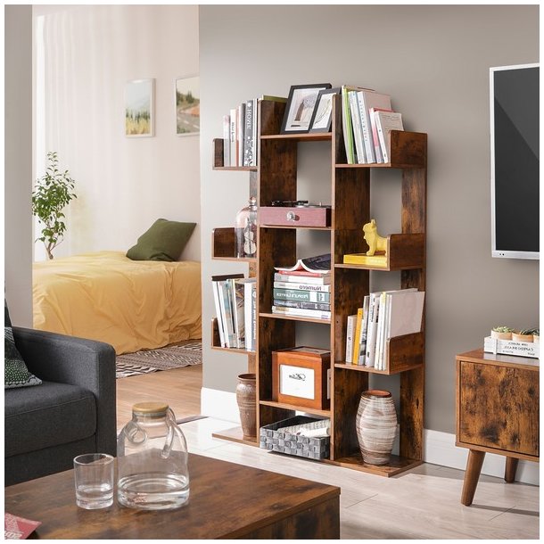 Reol - bogreol i industrielt design - rustik brun 140 x 86 x 25