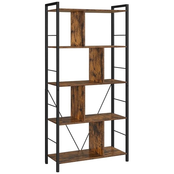 Reol - bogreol i industrielt design - rustik brun 74x30x150