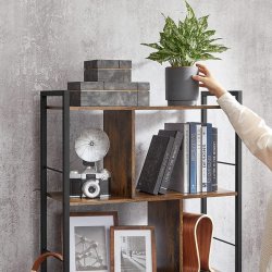 Reol - bogreol i industrielt design - rustik brun 74x30x150