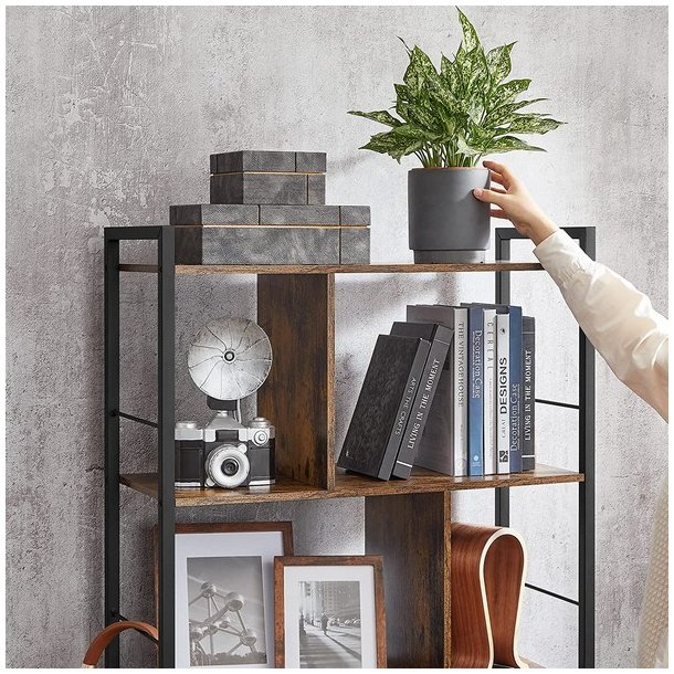 Reol - bogreol i industrielt design - rustik brun 74x30x150